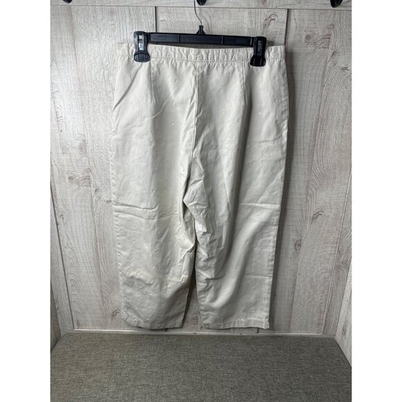 Dressbarn Size 12 Beige Cotton Cropped Pants w/ Embroidered Daisy Pattern Beach - Picture 2 of 8